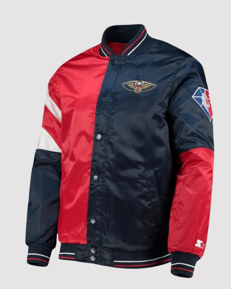 New Orleans Pelicans Leader 75th Anniversary Red/navy Color Block Varsity Jacket