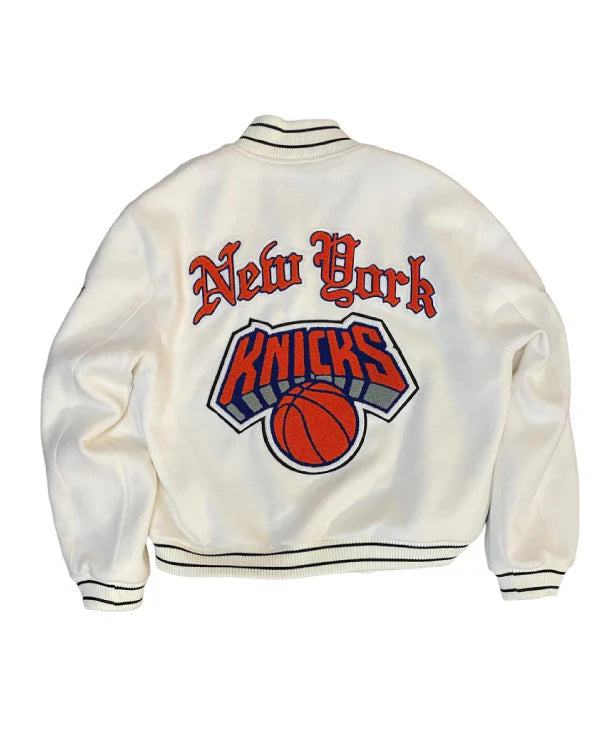 New York Knicks White Wool Blockletter Jacket