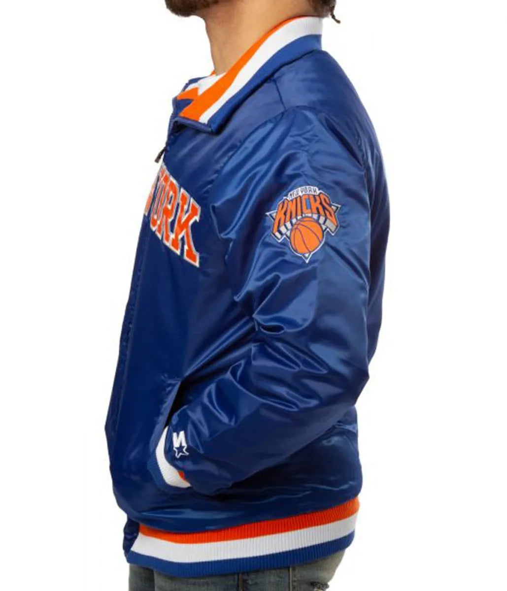 New York Knicks Starter Bomber Blue Satin Jacket