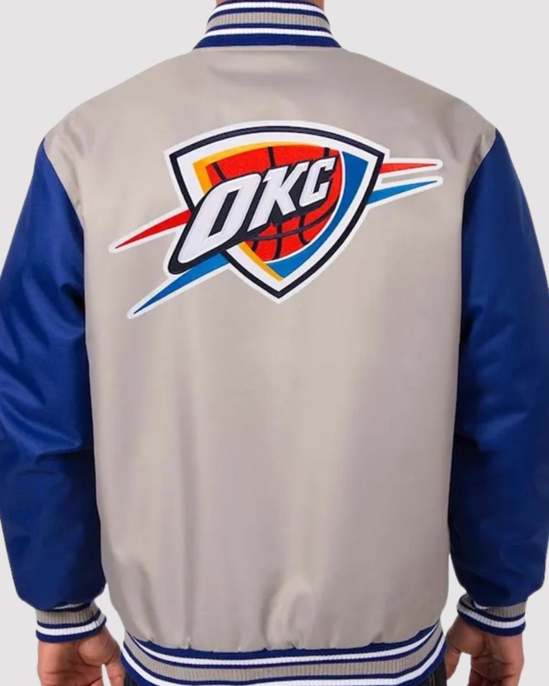 Oklahoma City Thunder Royal Blue And Gray Varsity Jacket