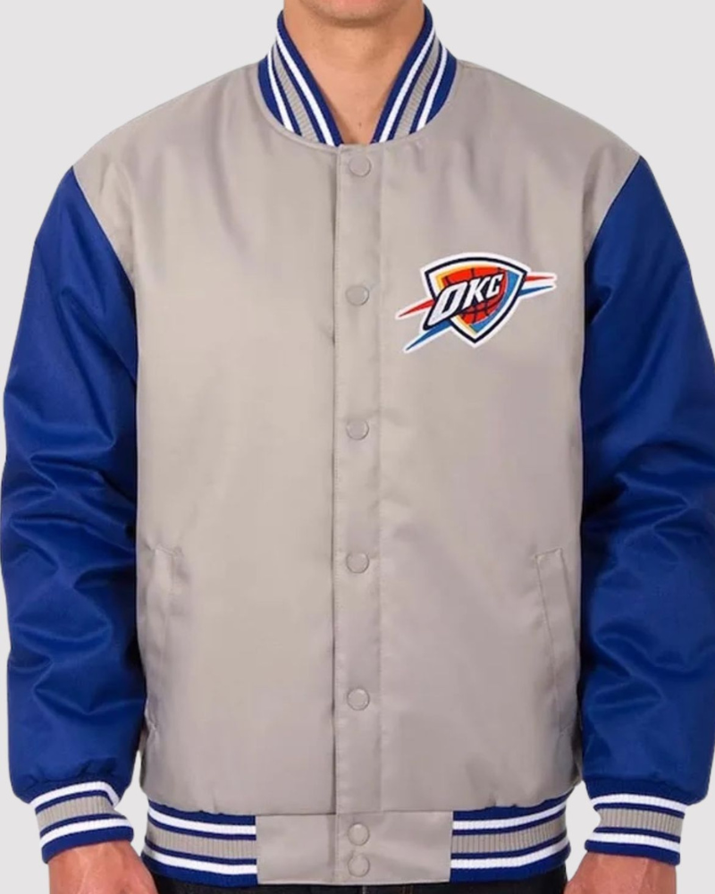 Oklahoma City Thunder Royal Blue And Gray Varsity Jacket