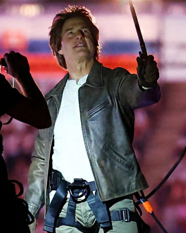 Paris 2024 Olympic Closing Ceremony Tom Cruise Leather Jacket