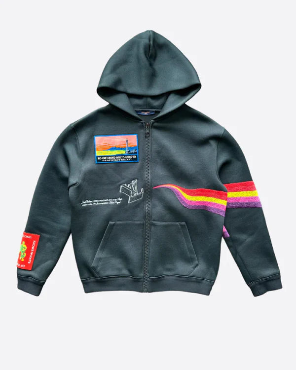 Oz Black Embroidered Zip Up Hoodie