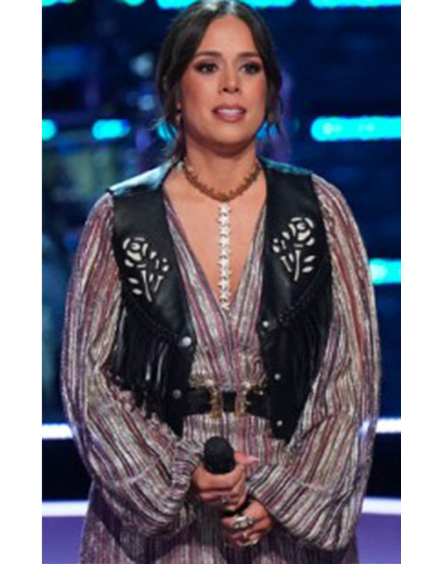 The Voice S27 Page Mackenzie Black Floral Fringe Vest