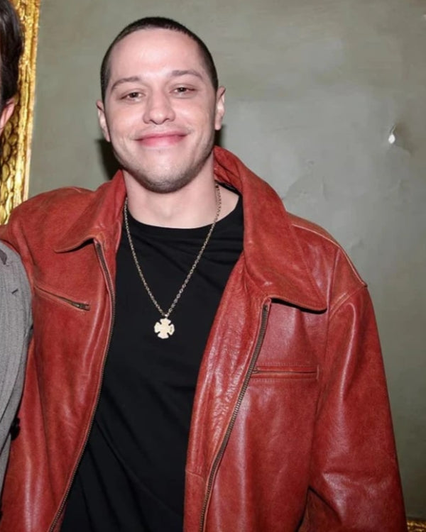 Pete-Davidson-Leather-Brown-Jacket