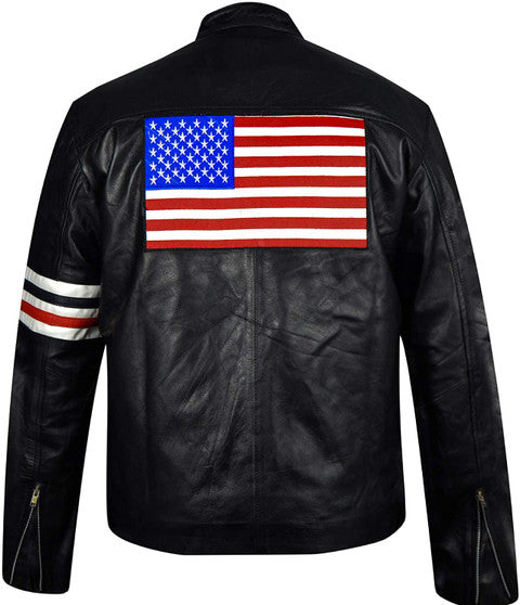 Peter Fonda Easy Rider US Flag Black Leather Jacket