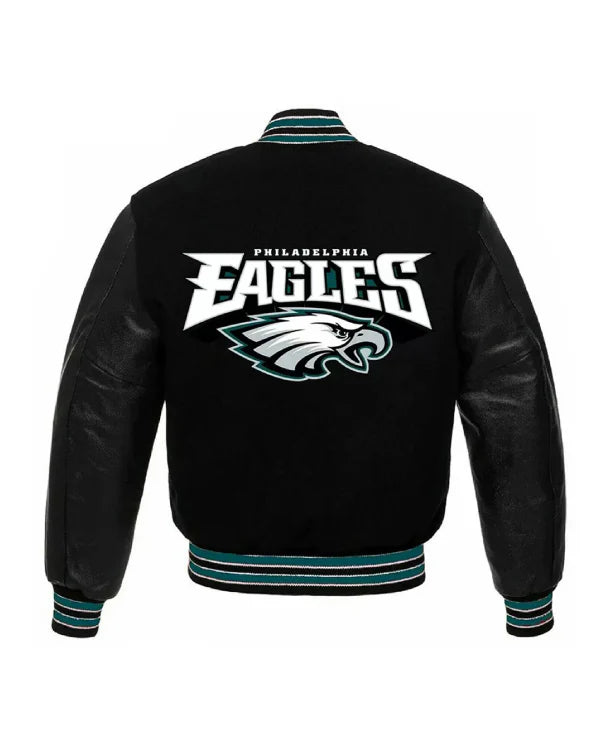 Philadelphia Eagles Black Wool and Leather Jacket