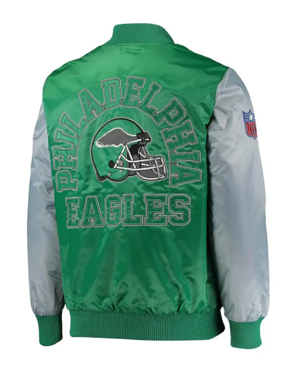 Philadelphia Eagles Locker Room Throwback Kelly Green and Silver Satin Jacket