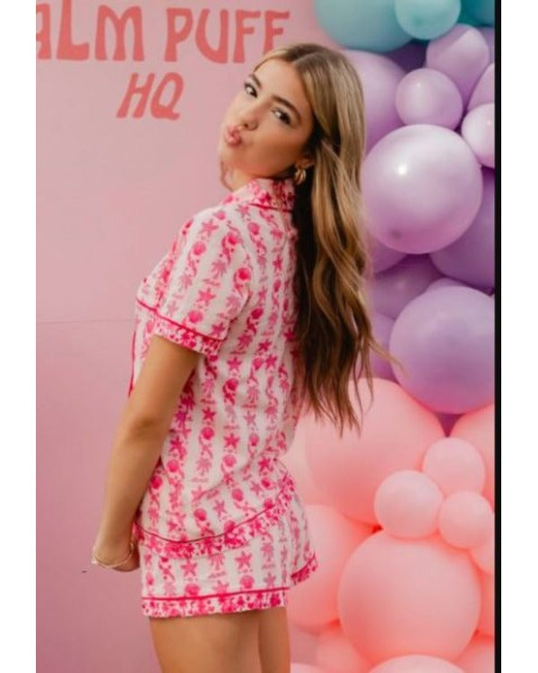 Pink Palm Pajamas Set