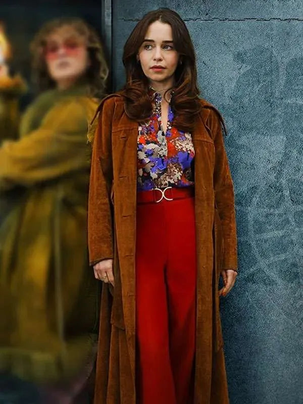 Emilia Clarke Ponies Suede Leather Coat