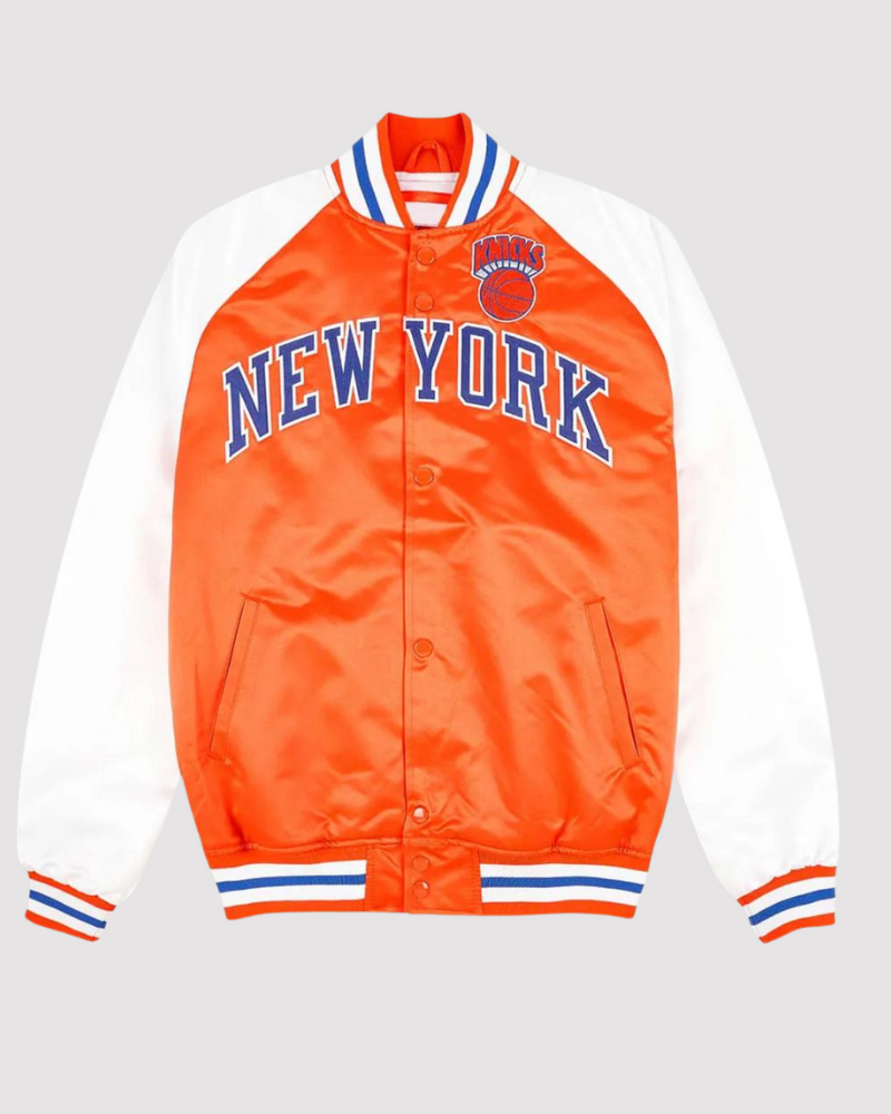 Prime Time Ny Knicks Orange And White Varsity Jacket