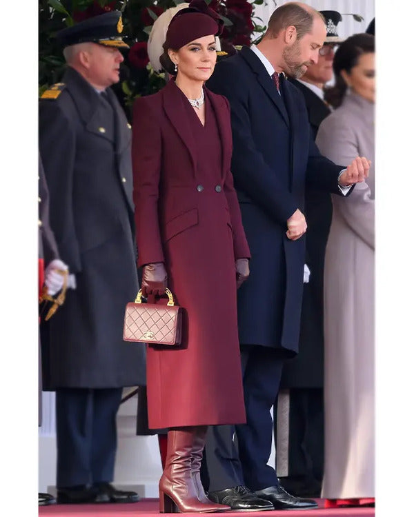 PrincessOfWalesKateMiddletonAlexanderMcQueenLongBurgundyfashionableCoats