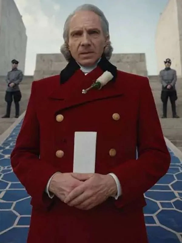 Dallas Jackets - Sunrise on the Reaping 2026 Ralph Fiennes Red Wool Coat