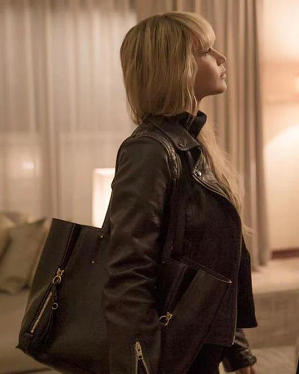 Red Sparrow Jennifer Lawrence Black Leather Jacket