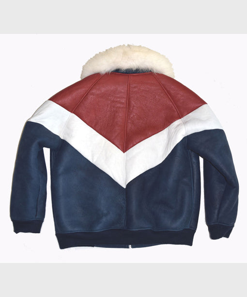 Red, White And Blue Sheepskin Bomber Jacket