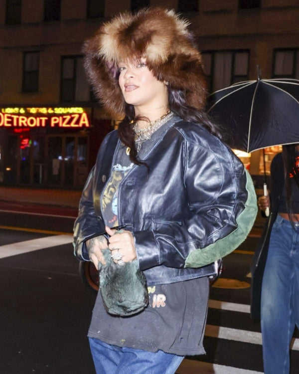 RihannaNycCroppedBlackLeatherJacket