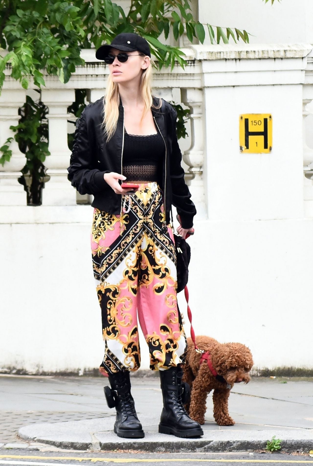 Roxy Horner Out In London Black Varsity Jacket