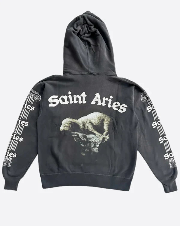 Saint Michael Washed Black Saint Aries Lamb Hoodie