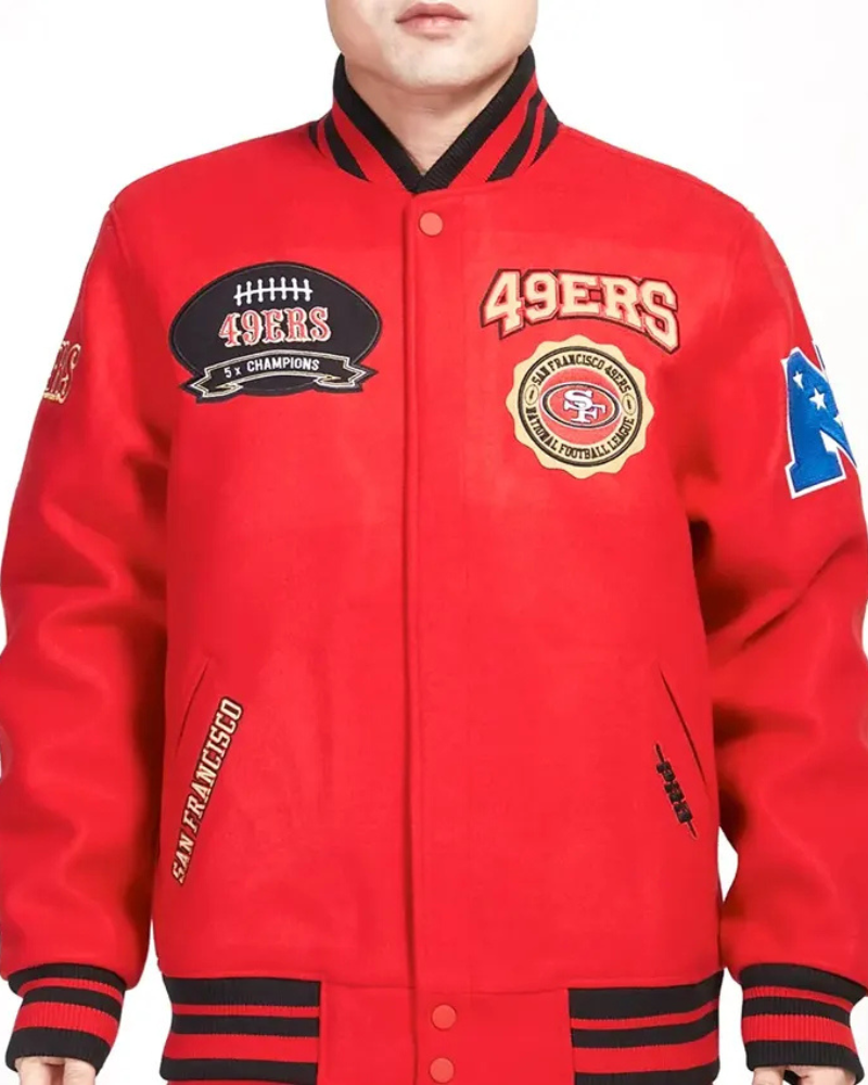 San Francisco 49ers Crest Emblem Red Wool Varsity Jacket