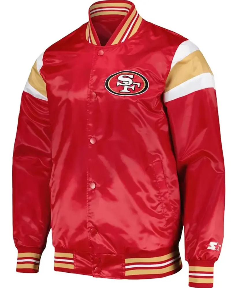 San Francisco 49ers Midweight Red Satin Varsity Jacket