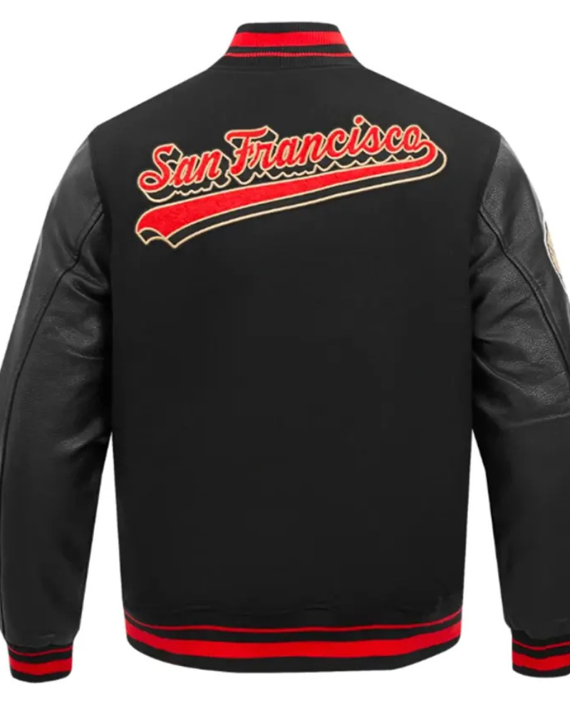 San Francisco 49ers Script Tail Classic Black Varsity Jacket