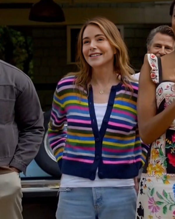 Shrinking Christa Miller Rainbow Striped Cardigan