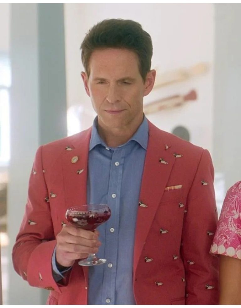 Sirens 2025 Glenn Howerton Duck Print Pink Coat