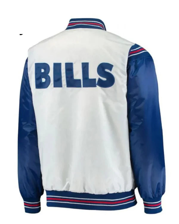Starter Buffalo Bills Bomber Blue and White Satin Jacket