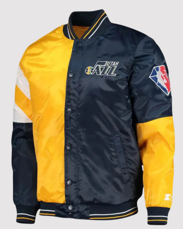 Starter Gold/navy Utah Jazz 75th Anniversary Leader Color Block Satin Jacket