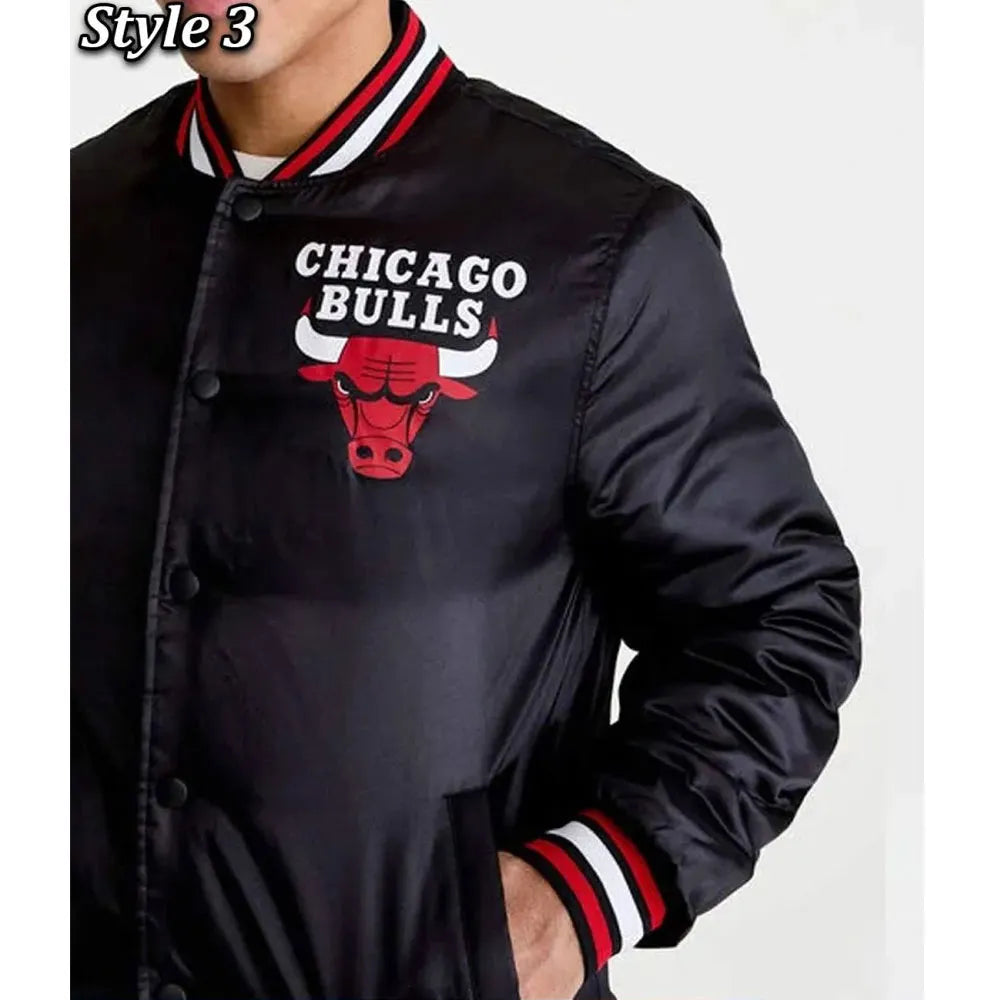 Starter Chicago Bulls Black Satin Bomber Jacket