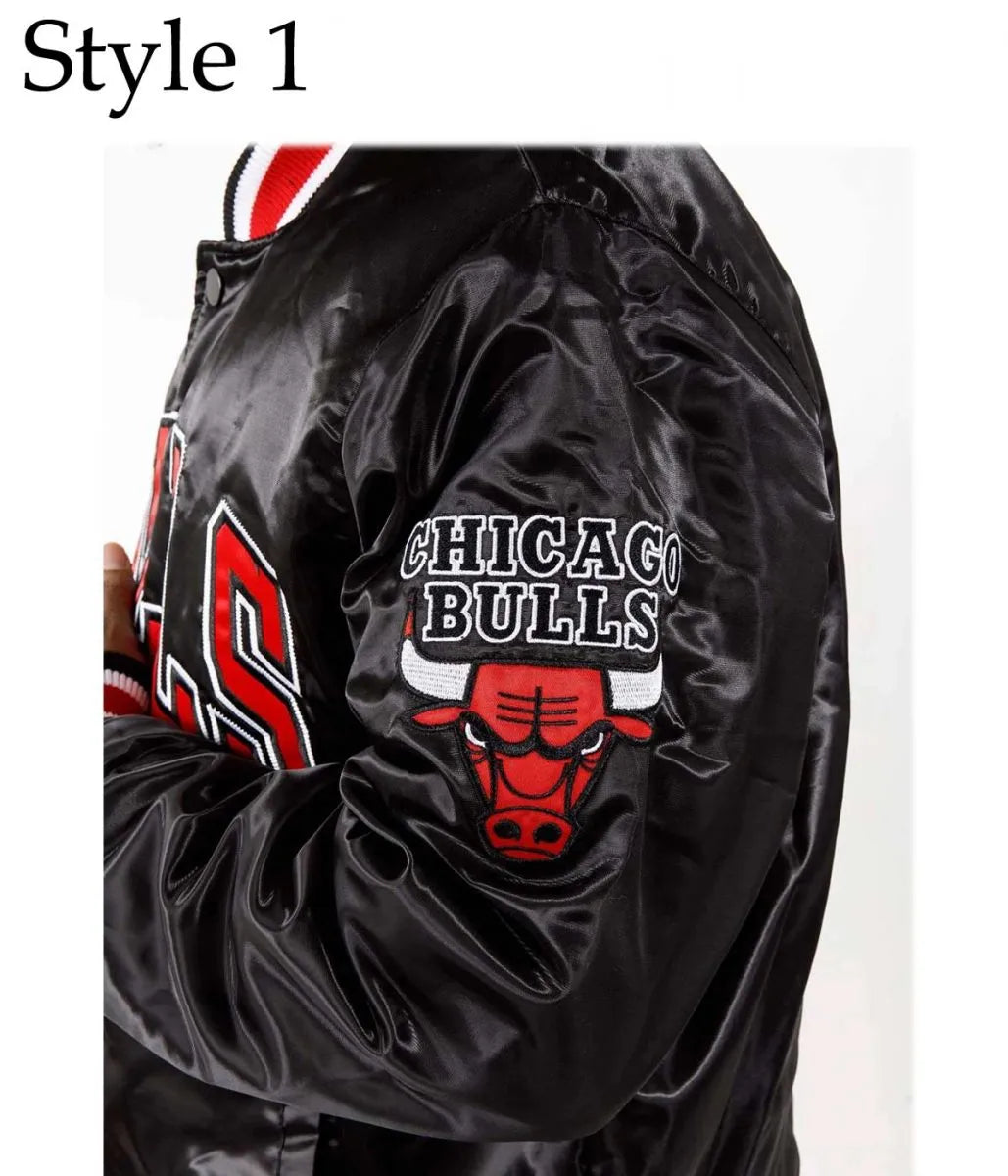 Starter Chicago Bulls Black Satin Bomber Jacket