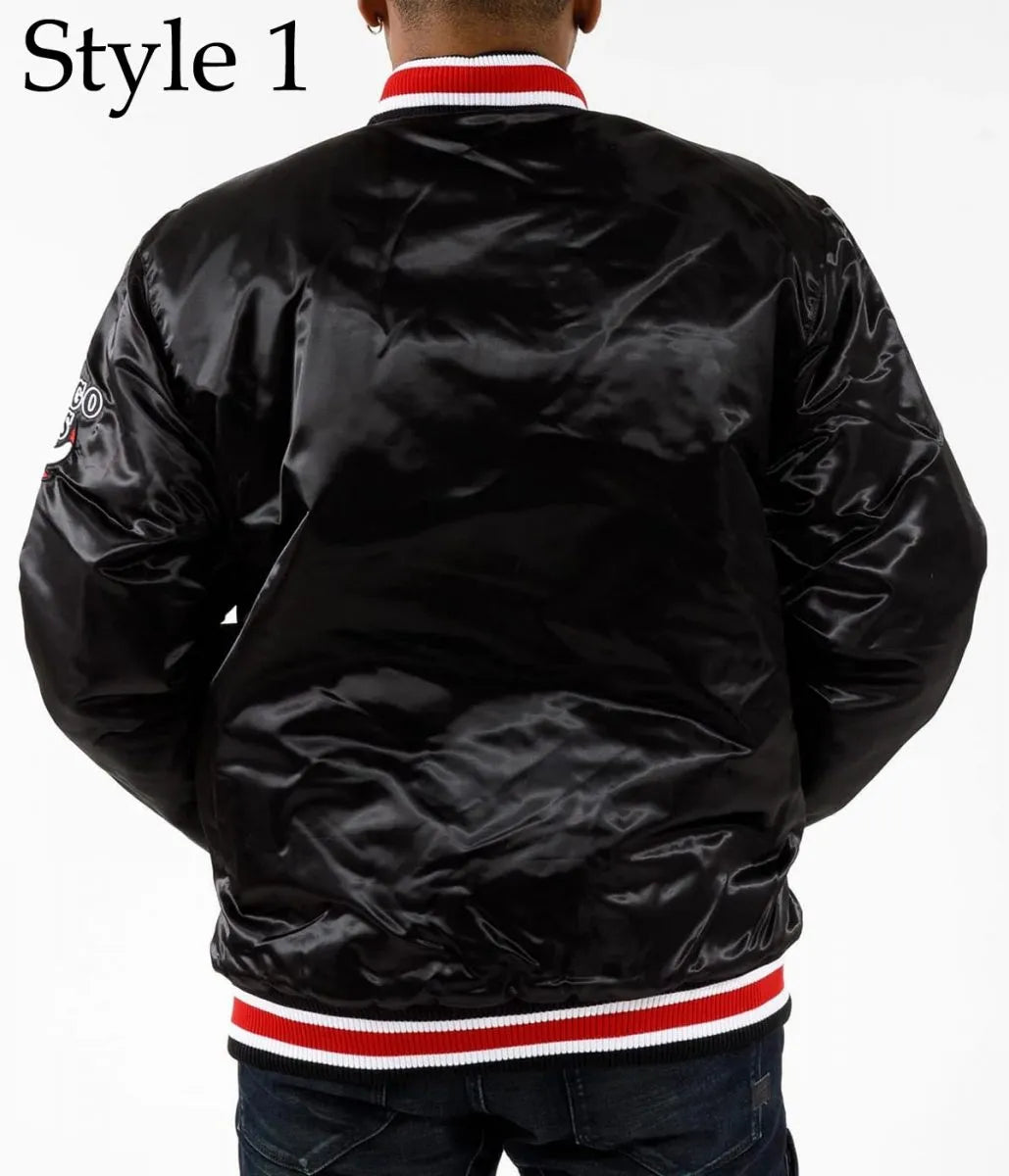 Starter Chicago Bulls Black Satin Bomber Jacket