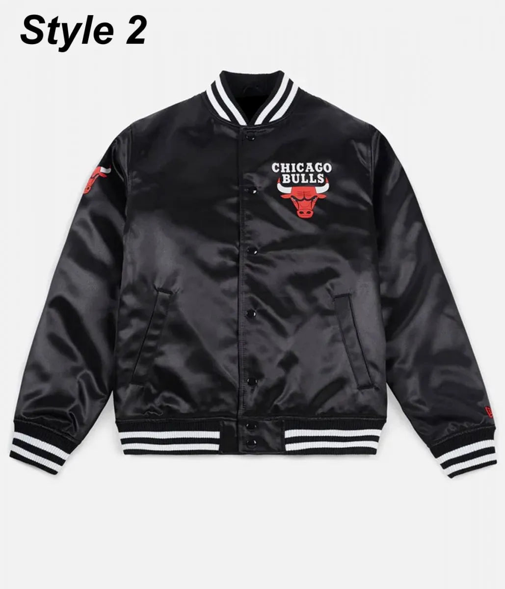 Starter Chicago Bulls Black Satin Bomber Jacket