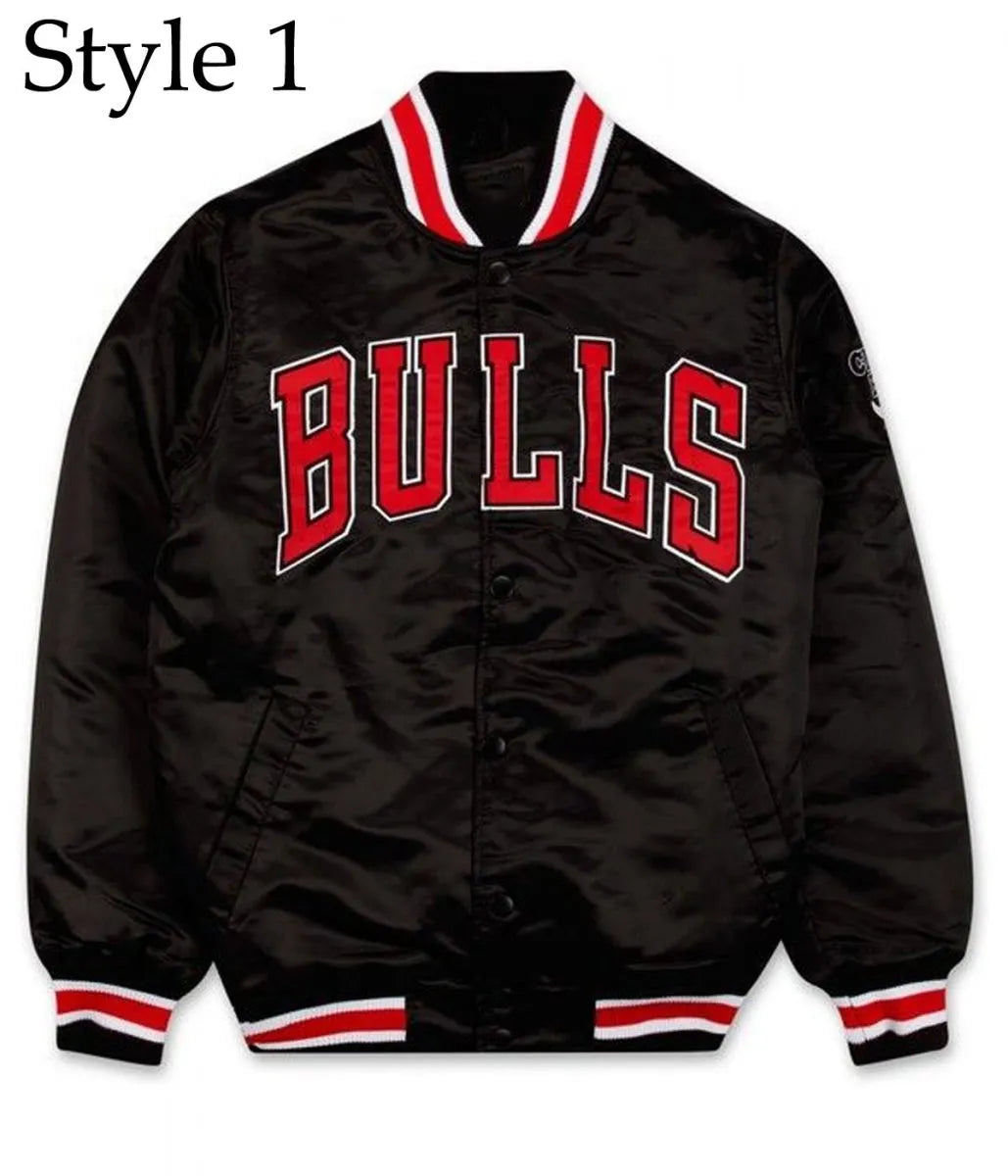 Starter Chicago Bulls Black Satin Bomber Jacket