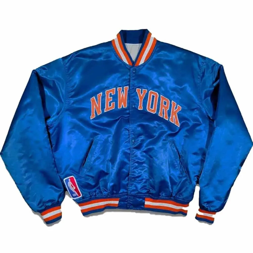 StarterNBANewYorkKnicks90_sBlueSatinFull-SnapBomberJackets