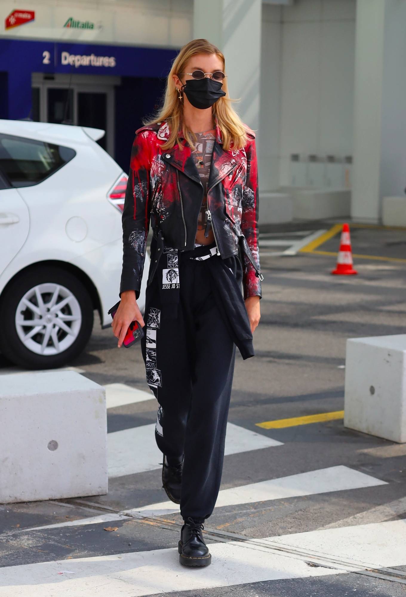 Stella Maxwell Black And Red Printed Leather Jacket