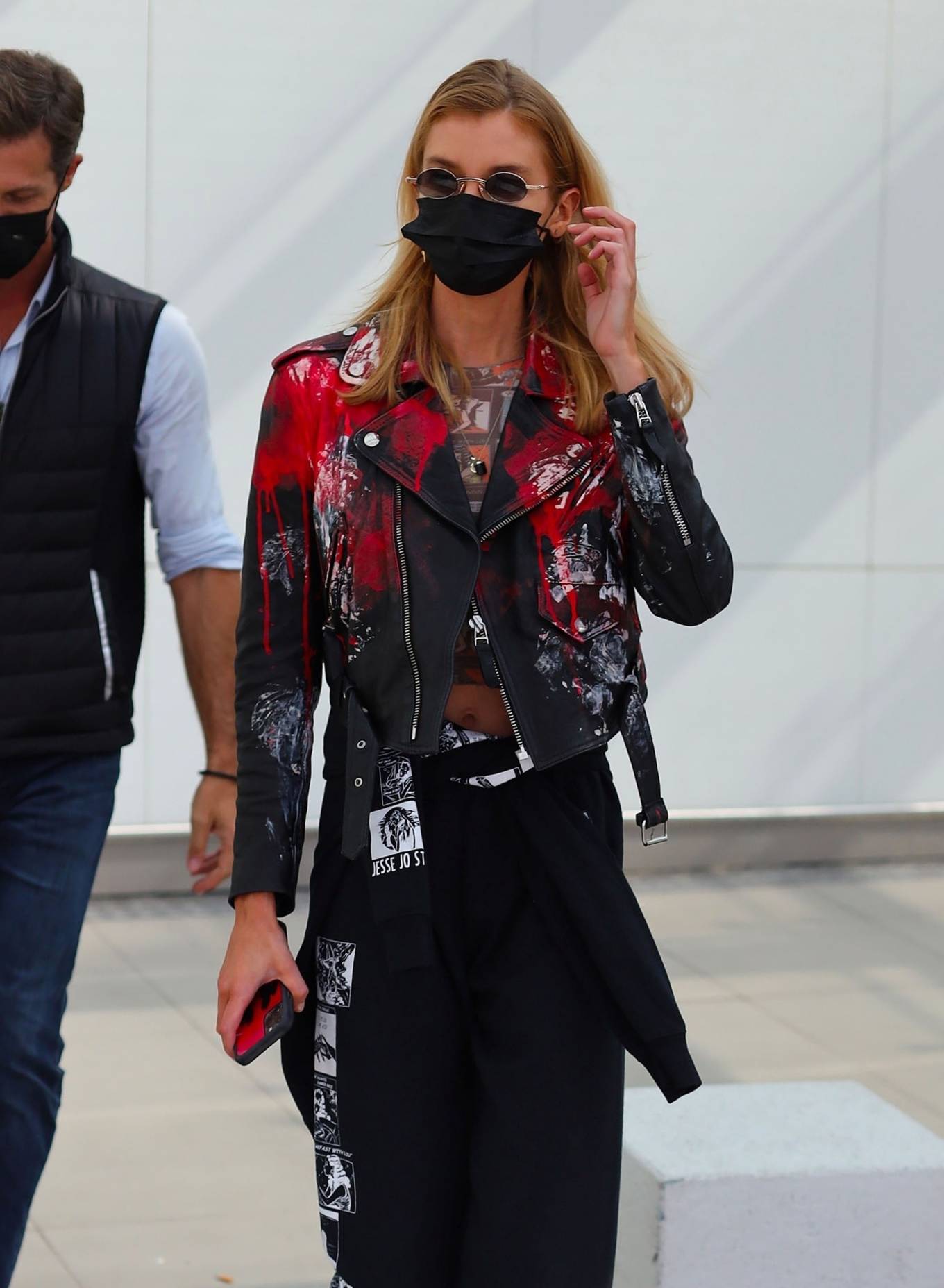 Stella Maxwell Black And Red Printed Leather Jacket