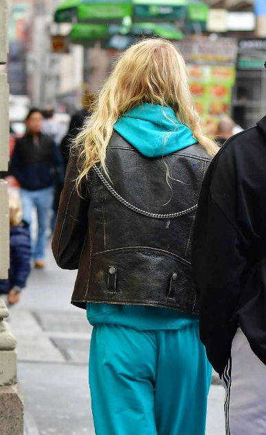 Stella Maxwell Out In New York Black Leather Jacket