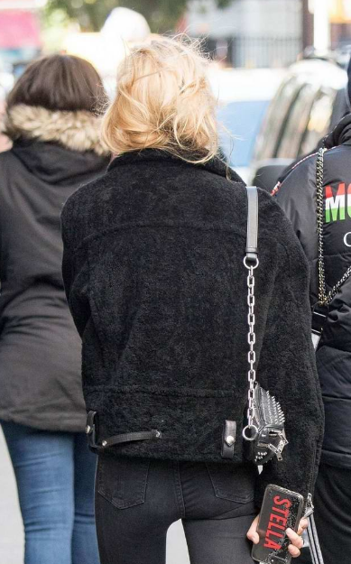 Stella Maxwell Street Style Black Faux Fur Jacket