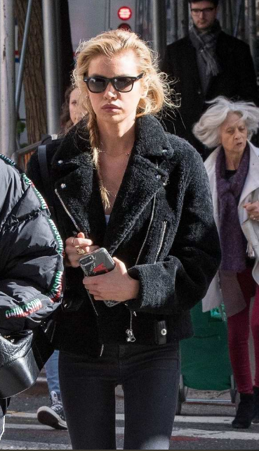 Stella Maxwell Street Style Black Faux Fur Jacket