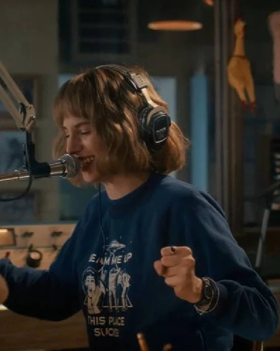 Stranger Things S05 Maya Hawke Navy Graphic Sweater