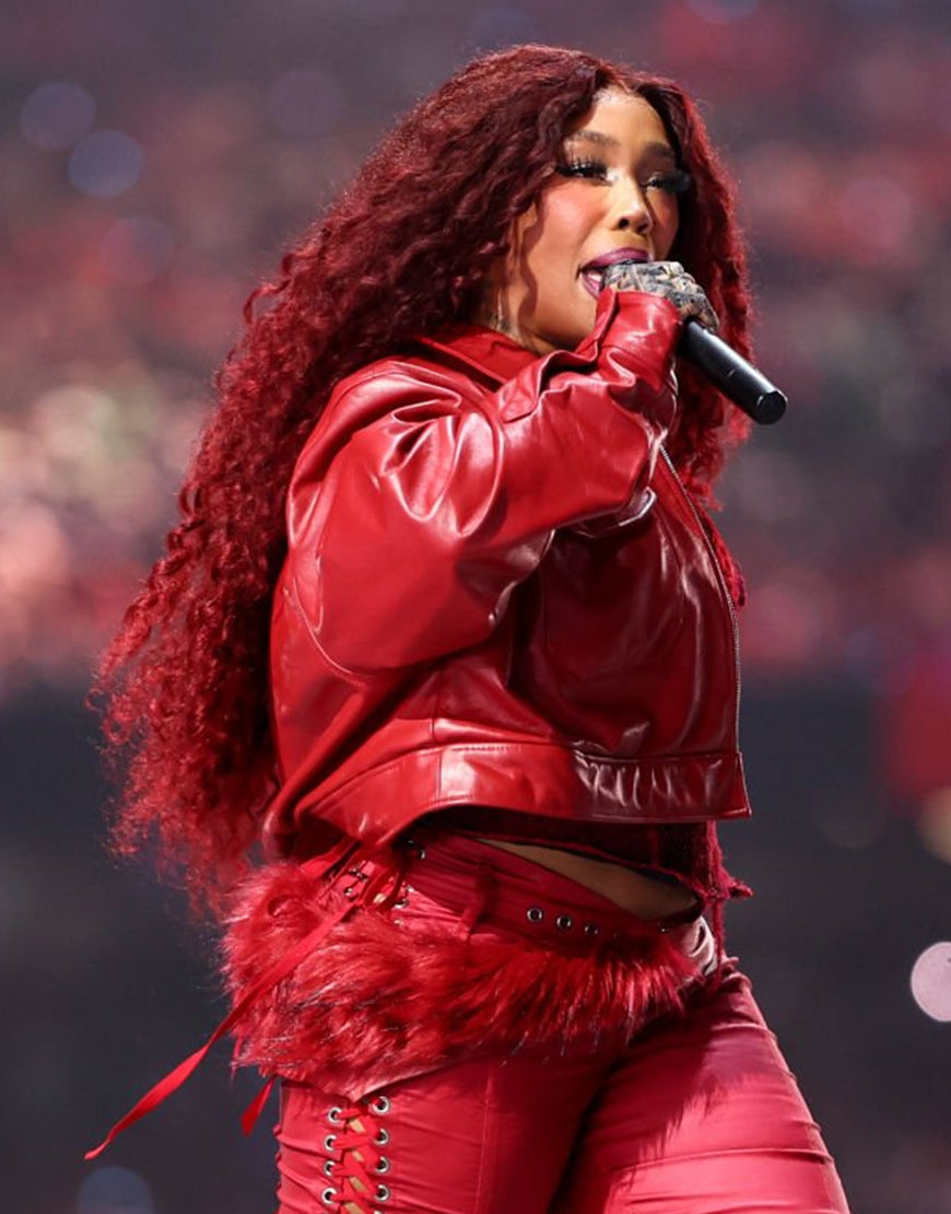 SZA Super Bowl Halftime Show Red Jacket