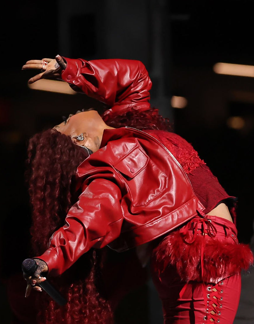 SZA Super Bowl Halftime Show Red Jacket