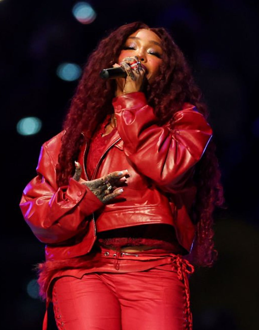 SZA Super Bowl Halftime Show Red Jacket
