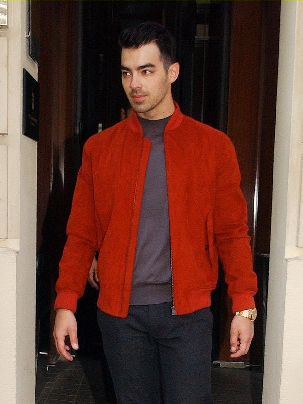 Joe Jonas Orange Suede Leather Jacket