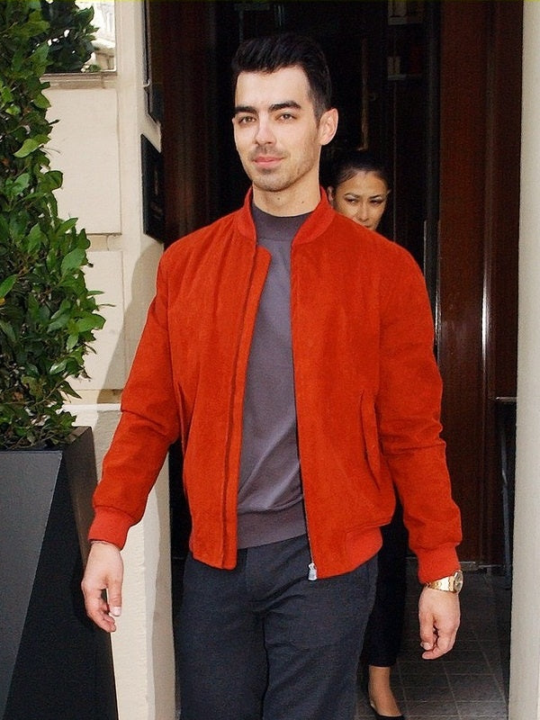 Joe Jonas Orange Suede Leather Jacket