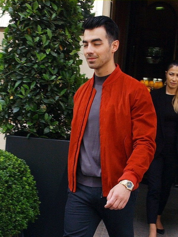 Joe Jonas Orange Suede Leather Jacket