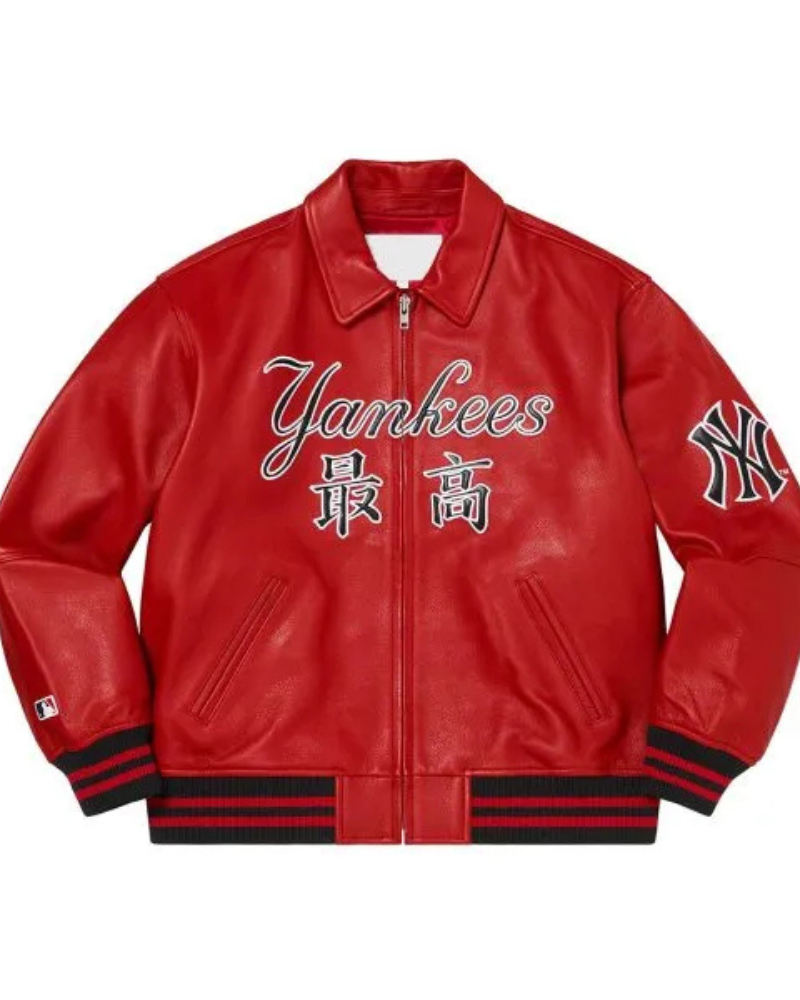 SupremeNYYankeesVarsityRedLeatherJackets