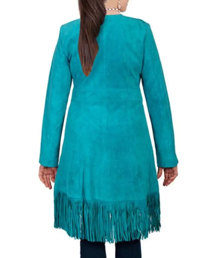 The Voice S28 Reba McEntire Blue Suede Fringe Coat