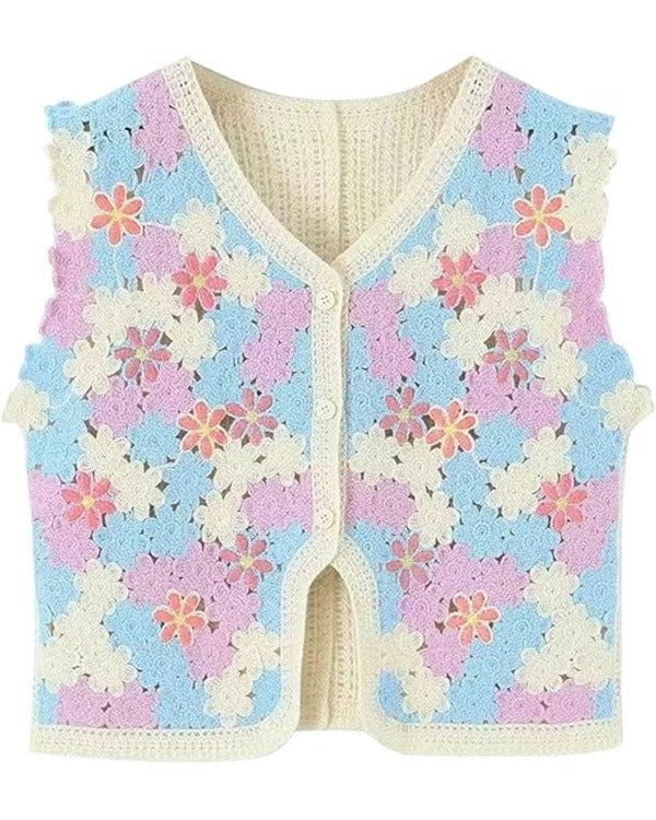 SkyMed S03 Multicolor Crochet Floral Vest